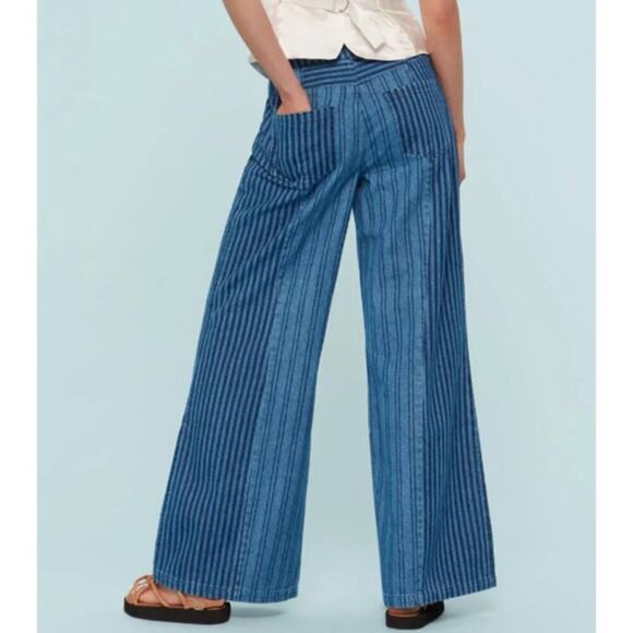 Whistles NWOT Sz 2 Patchwork Vertical Stripe Wide Leg Flare Jeans Boho Retro 70s - Picture 2 of 9